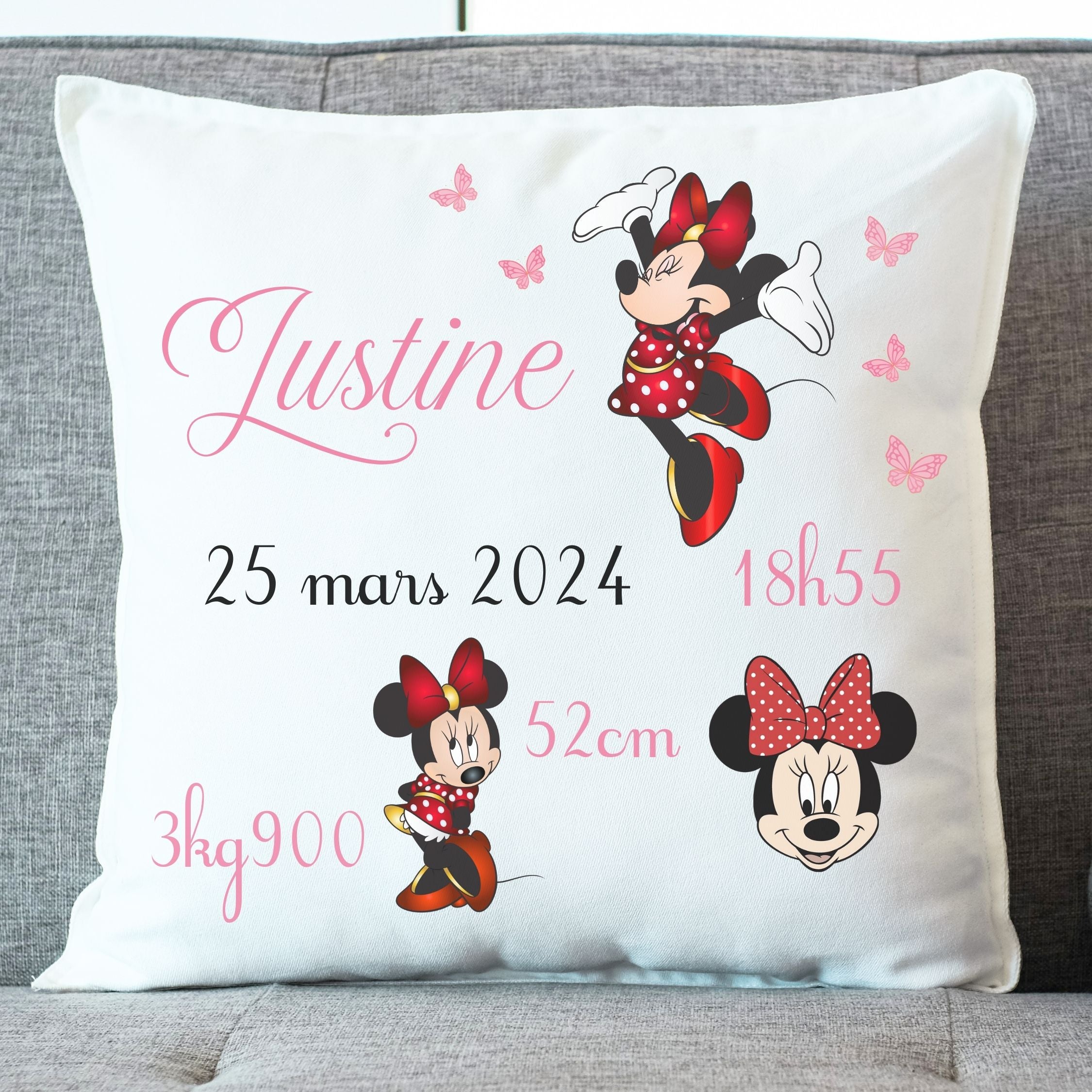 coussin minnie naissance bebe prenom