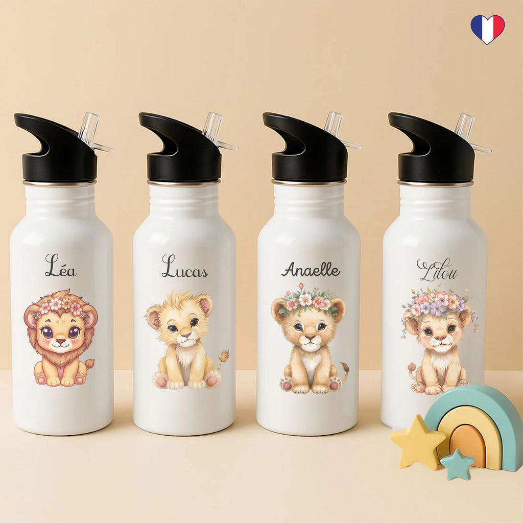 gourde enfant animaux de la savane lionceau personnalisable au prenom de l enfant